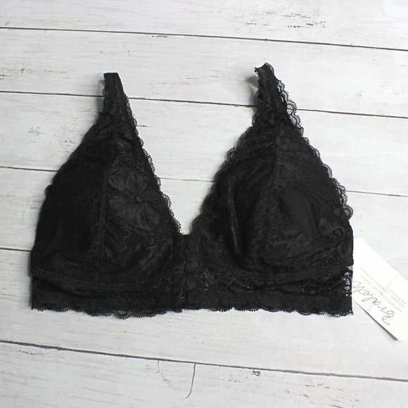 Rene Rofe Women's Black Lace Bra Size S Padded Wire Free Front Hook - Picture 1 of 8